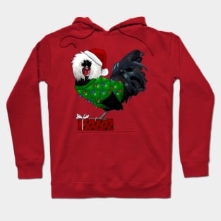 Black Polish Rooster In An Ugly Christmas Sweater And Santa Hat With Gift Hoodie